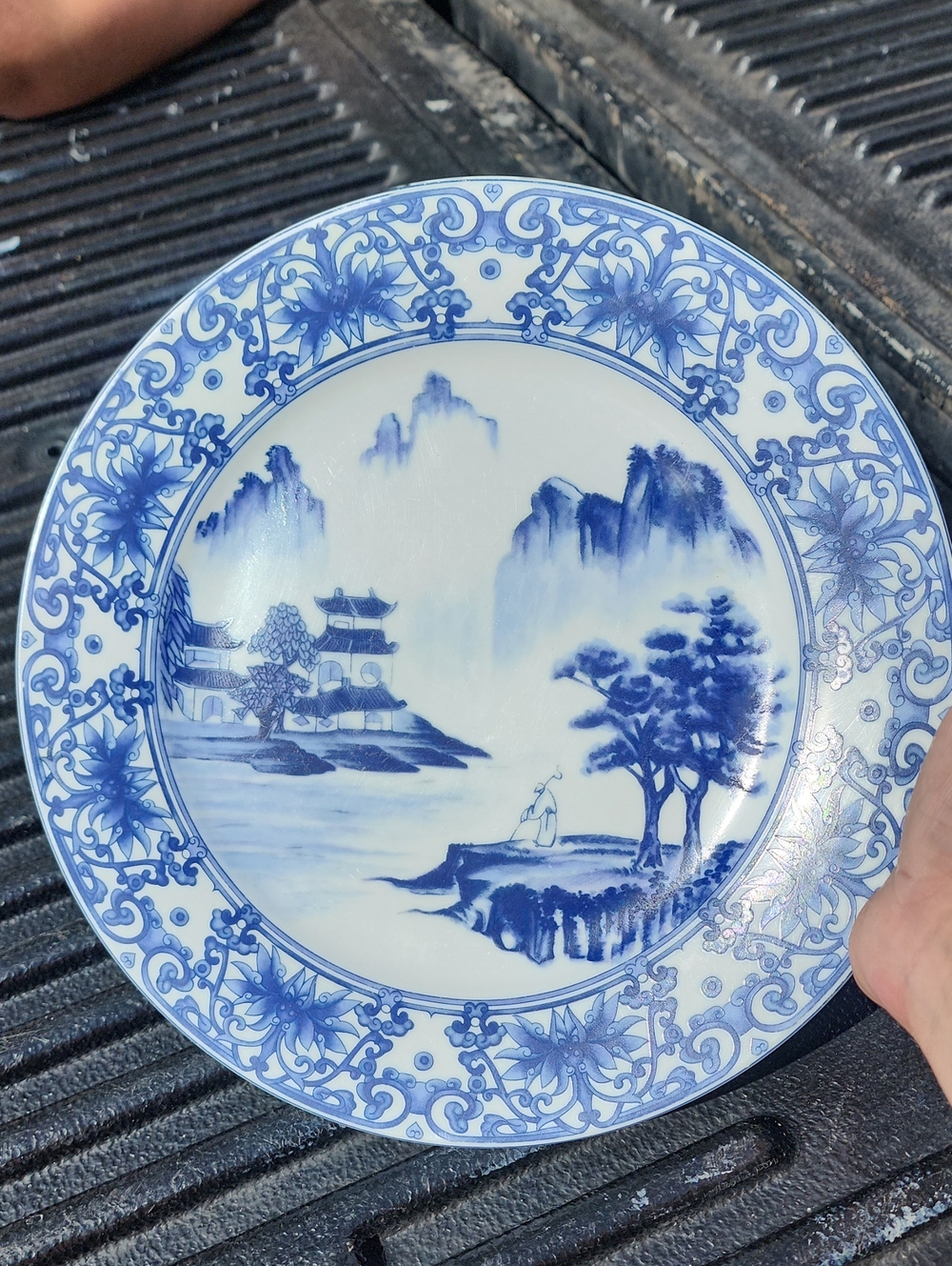 Blue and White Canton Blue Porcelain Decorative Plate - Scenic Landscape